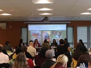 A panel discussion with a diverse group of Community Health Workers representing Mercy Housing Northwest, Neighborcare Health, Global to Local, and the YWCA.