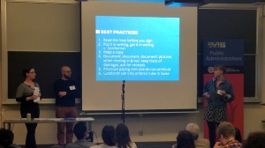 Speakers from the Tenants Union of Washington State, Be:Seattle and Capitol Hill Housing gave an overview of standard practices and important things for first-time renters to know before entering a rental contract.